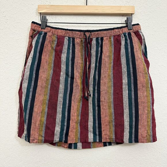 GARNET HILL Essential Linen Pull-On Skirt Mini in Harvest Stripe - Picture 2 of 8
